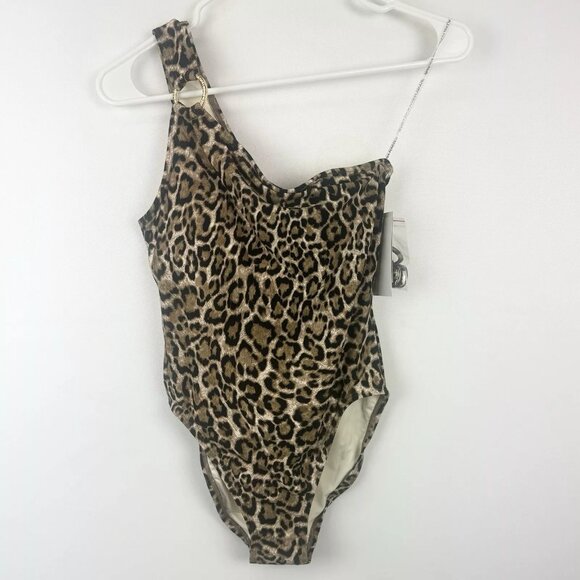 Michael Kors Womens Wildcat Logo Ring One Piece Swimsuit Husk 6